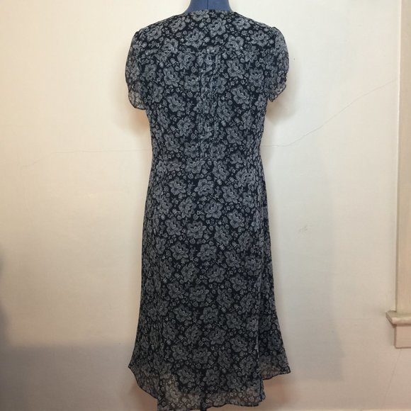 Anne Klein Silk Navy and White Floral Dress Size 8 - Picture 6 of 6